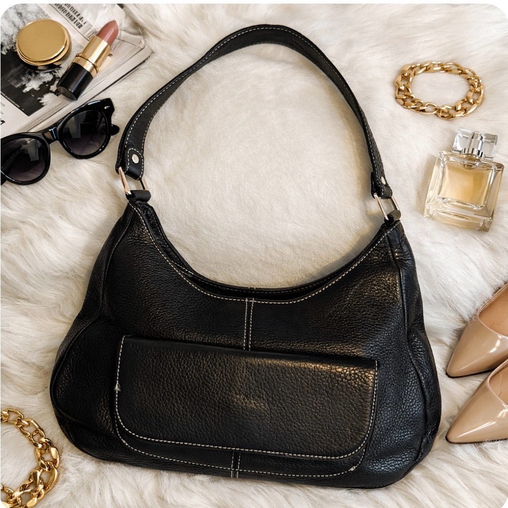 Ann Taylor Black Pebbled Leather Shoulder Bag